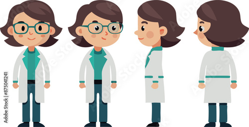 Cute Female Doctor Cartoon Character in Multiple Angles