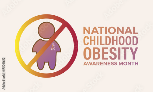 National Childhood Obesity Awareness month. Greeting card, poster, Ribbon, banner, Vector Template.