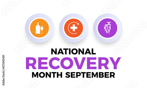 National Recovery Month in september. Health Care concept Greeting card, poster, Ribbon, banner, Vector Template.