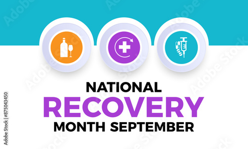 National Recovery Month in september. Health Care concept Greeting card, poster, Ribbon, banner, Vector Template.