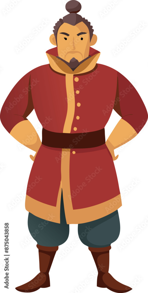 Cartoon Warrior Character in Traditional Red Outfit Cartoon Warrior Character in Traditional Red Outfit