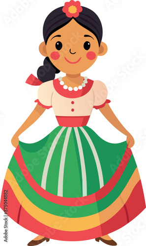 Illustration of a Girl in Traditional Colorful Dress