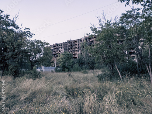 destroyed houses in a city lost in the war in Ukraine