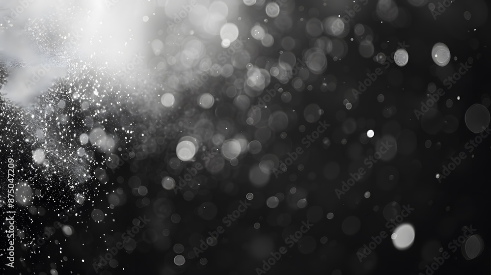 White dust element bokeh pattern flying overlay in a dark. Dust particle on black abstract background. White dust element bokeh pattern flying overlay in a dark. Dust particle on black abstract background.