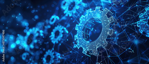 Abstract gears and network lines in a digital space, symbolizing the intricate workings of AI and software development