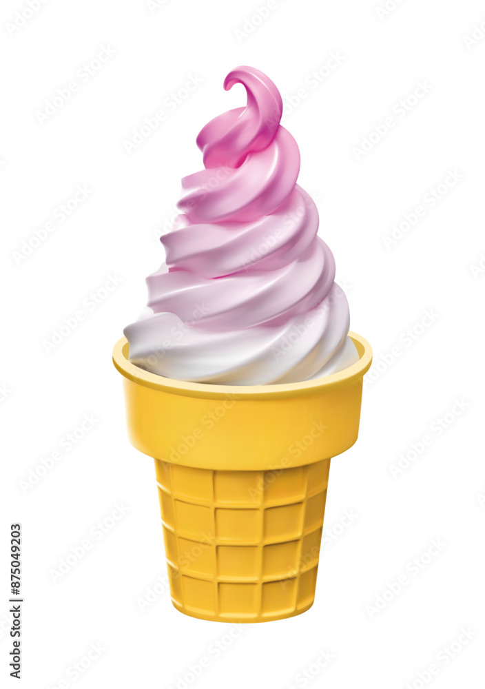 3d ice cream in waffle cone vector illustration. Realistic render isolated 3d ice cream in waffle cone vector illustration. Realistic render isolated