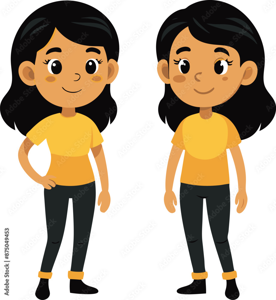 Cartoon Illustration of Happy Girl in Yellow Shirt Cartoon Illustration of Happy Girl in Yellow Shirt
