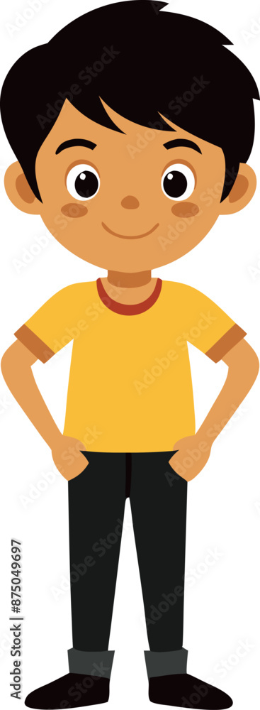 Smiling Cartoon Boy In Yellow Shirt On White Background Smiling Cartoon Boy In Yellow Shirt On White Background