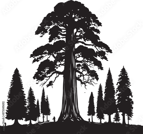 Redwood Tree Silhouette Vector Art