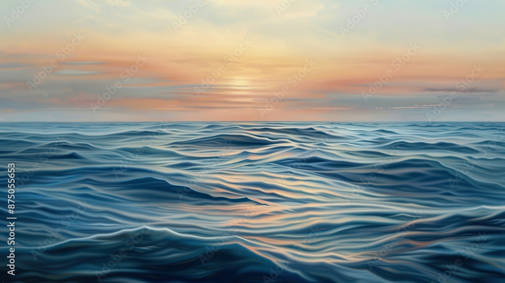 An oil painting of a serene seascape at sunrise, with thick brushstrokes capturing the reflection of light on gentle waves An oil painting of a serene seascape at sunrise, with thick brushstrokes capturing the reflection of light on gentle waves