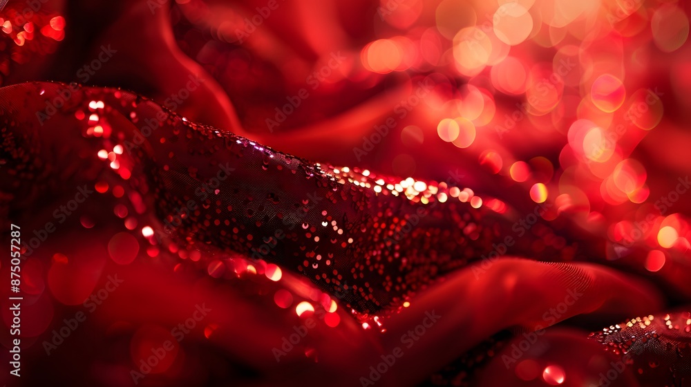 Decorative red glittering sequins on red cloth textile texture fashion background. Decorative red glittering sequins on red cloth textile texture fashion background.