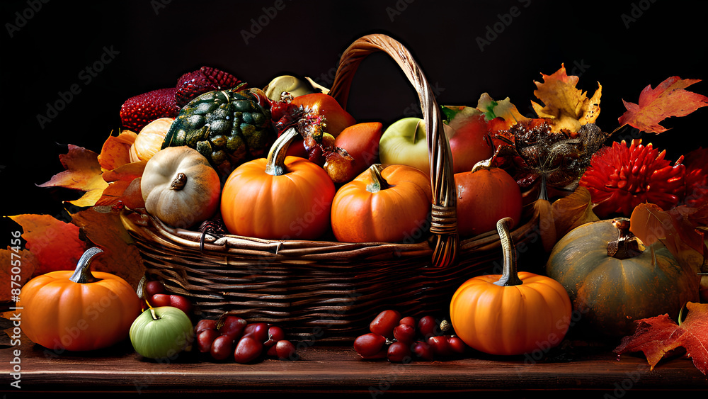 Autumn's treasure chest! A basket brimming with nature's bounty in all its fall glory Autumn's treasure chest! A basket brimming with nature's bounty in all its fall glory