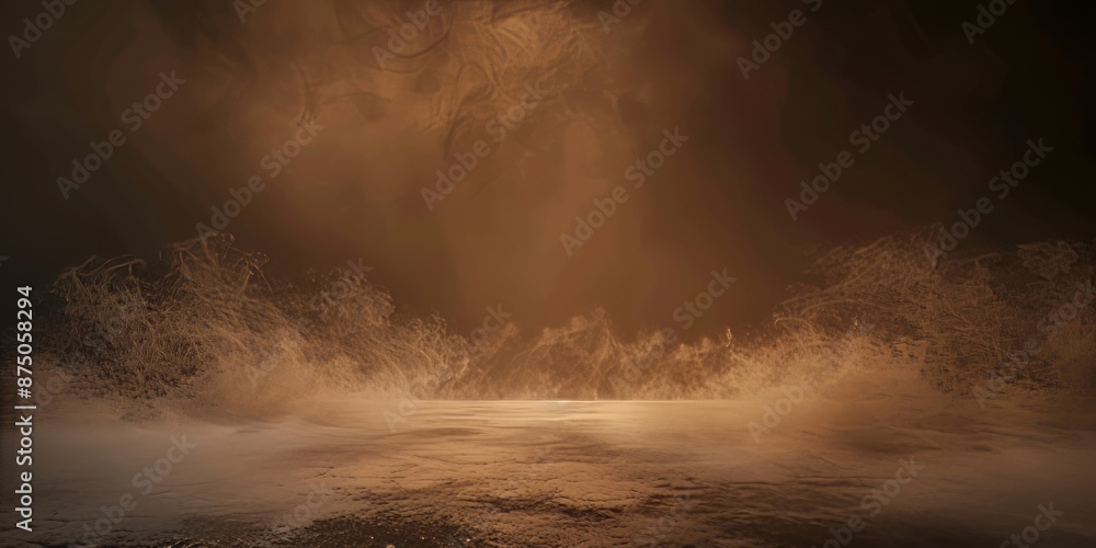 Abstract brown background with fog and dust, smoke on empty floor for product display presentation. Abstract brown background with fog and dust, smoke on empty floor for product display presentation.