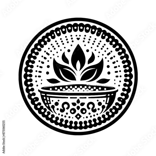 Creme brulee in decorative emblem ornament, Victorian, art deco, art nouveau, boho, bohemian,  folk, flourish