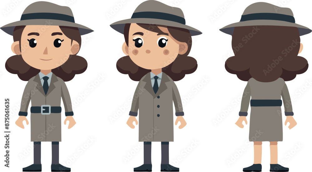 Cartoon Character In Detective Outfit Front And Back View Cartoon Character In Detective Outfit Front And Back View