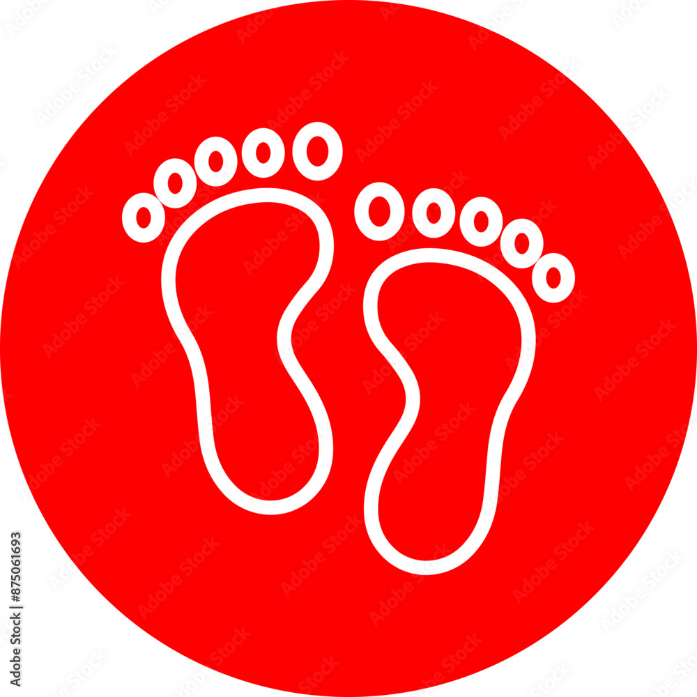 Foot Print Vector Line White Circle Red Foot Print Vector Line White Circle Red