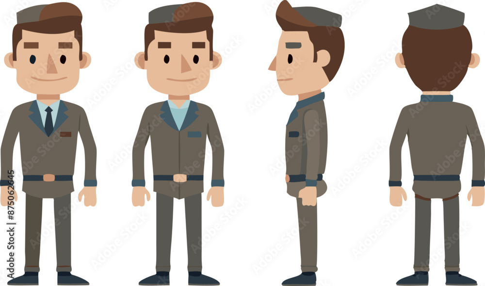Cartoon Pilot Character in Four Different Poses Cartoon Pilot Character in Four Different Poses