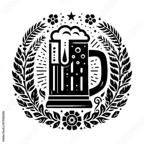 beer in decorative emblem ornament, Victorian, art deco, art nouveau, boho, bohemian,  folk, flourish