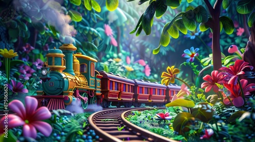 Wallpaper Mural Animated trains rushing through a magical, fairy-tale forest drawing for children's books Torontodigital.ca