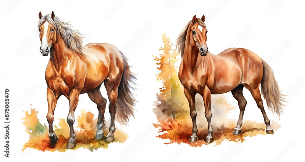 Obraz premium Horse, watercolor clipart illustration with isolated background.