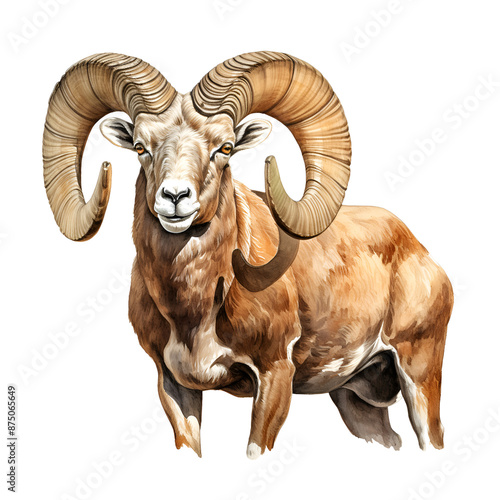 Ram animal, watercolor clipart illustration with isolated background.