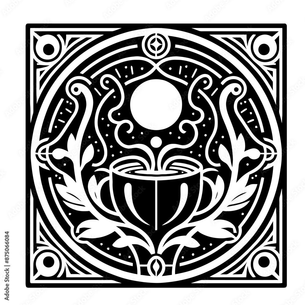 Fototapeta premium Hot Chocolate in decorative emblem ornament, Victorian, art deco, art nouveau, boho, bohemian, folk, flourish