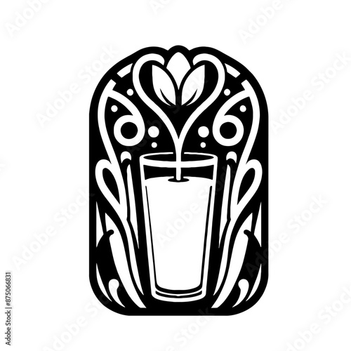 drink in decorative emblem ornament, Victorian, art deco, art nouveau, boho, bohemian,  folk, flourish