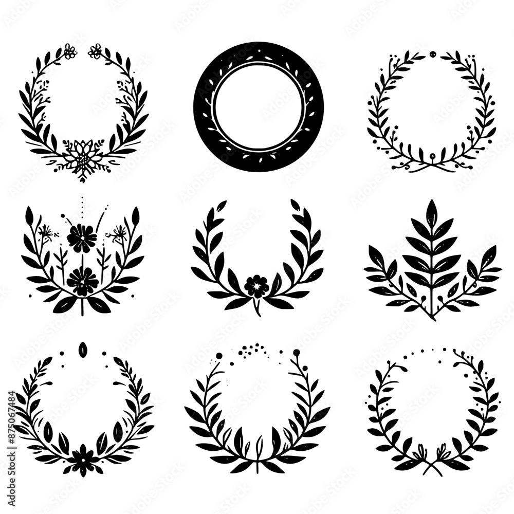 round circle floral frame set vector isolated round circle floral frame set vector isolated
