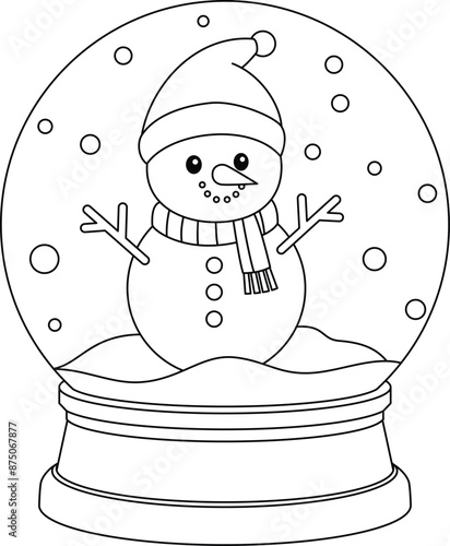 Christmas Snow Globe With Snowman Outline Coloring Page