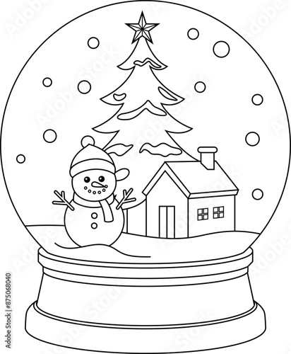 Christmas Snow Globe With Snowman Outline Coloring Page