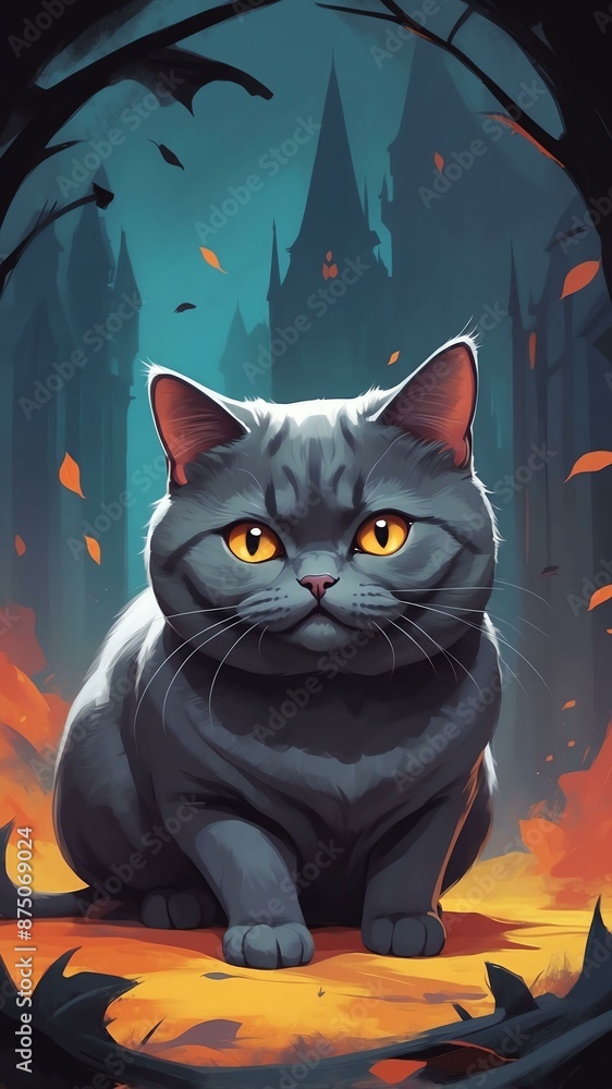 smiling british shorthair cat in a dark gothic theme smiling british shorthair cat in a dark gothic theme