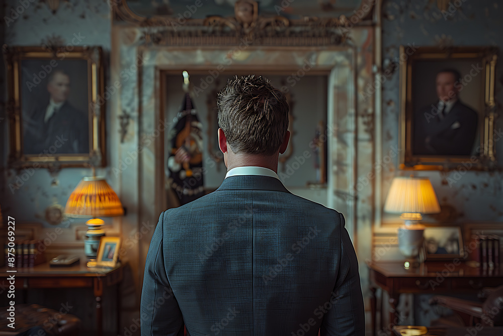 A man in a suit, a candidate for the president of the country, is preparing for the elections, or a politician A man in a suit, a candidate for the president of the country, is preparing for the elections, or a politician