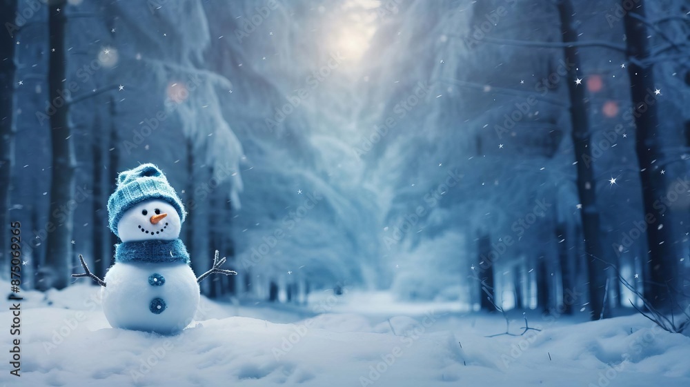 Obraz premium snowman standing in the field. selective focus Generative AI,