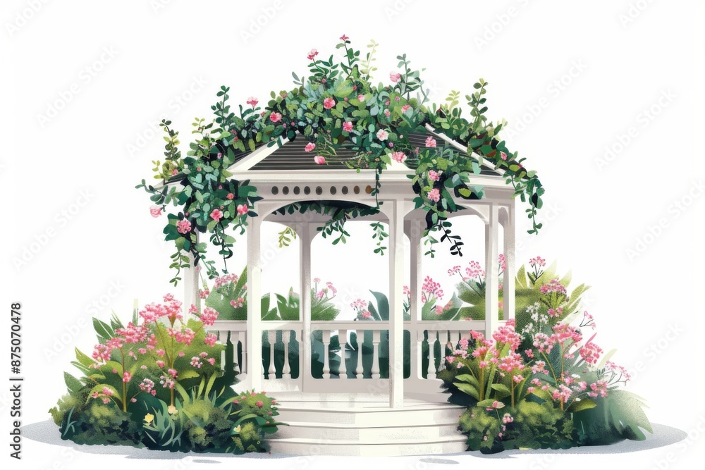 A serene garden gazebo surrounded by lush greenery and vibrant blossoms, perfect for a relaxing afternoon. The climbing vines add a touch of romance to this charming outdoor retreat. A serene garden gazebo surrounded by lush greenery and vibrant blossoms, perfect for a relaxing afternoon. The climbing vines add a touch of romance to this charming outdoor retreat.