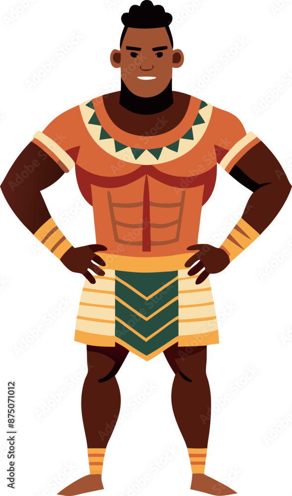 Strong Cartoon Egyptian Warrior Standing Confidently Strong Cartoon Egyptian Warrior Standing Confidently