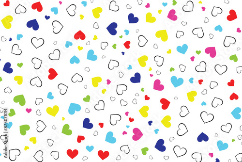 Seamless pattern with colorful hearts. Colorful hearts background For cards, wallpaper, background, wrapping paper, Valentine's Day, girls. Pattern isolated on white.