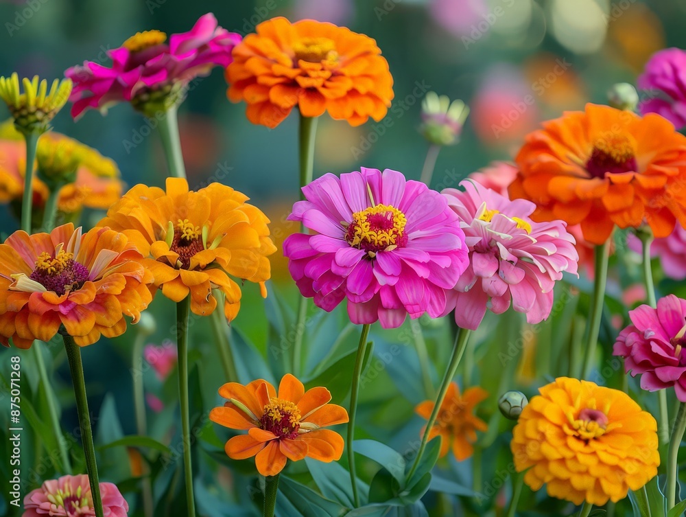 Zinnias complementing old-fashioned garden favorites like cosmos and marigolds, adding a whimsical touch to a cottage garden. Zinnias complementing old-fashioned garden favorites like cosmos and marigolds, adding a whimsical touch to a cottage garden.
