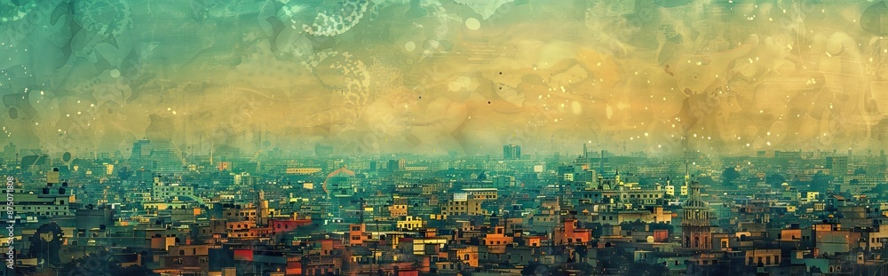 Fototapeta premium photo collage with an ancient city. Paper texture. AI generated illustration