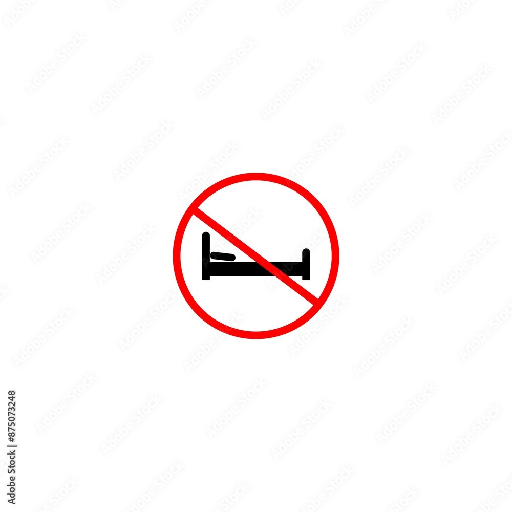 No sleeping icon on white background. sleeping is not allowed here sign. No sleeping icon on white background. sleeping is not allowed here sign.