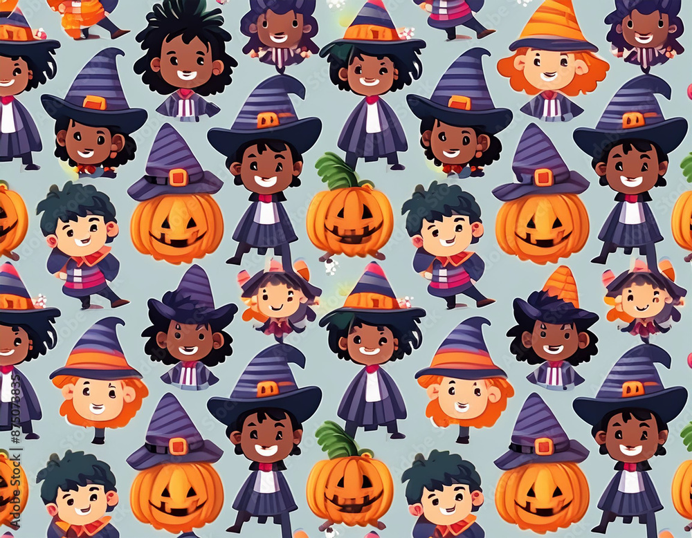 Spooky Halloween Kids Illustration: Trick-or-Treat Fun with Costumes and Candy Spooky Halloween Kids Illustration: Trick-or-Treat Fun with Costumes and Candy