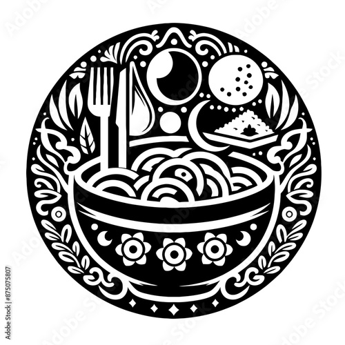 Bakso in decorative emblem ornament, Victorian, art deco, art nouveau, boho, bohemian,  folk, flourish