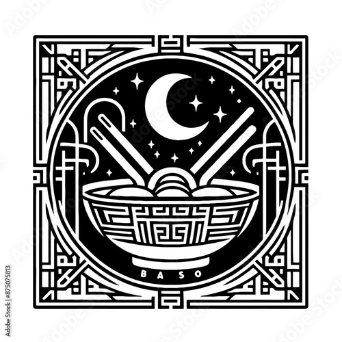 Bakso in decorative emblem ornament, Victorian, art deco, art nouveau, boho, bohemian,  folk, flourish