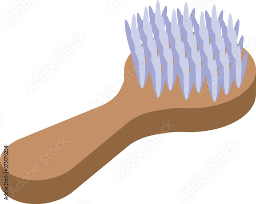 Cleaning brush with wooden handle and soft bristles is lying on a white background