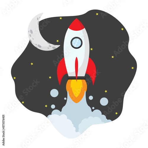 concept illustration of a rocket launching, flat style vector illustration	