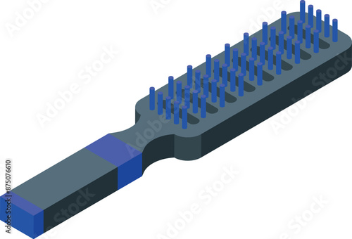 Black hair brush with blue bristles for professional hairdressing isometric view