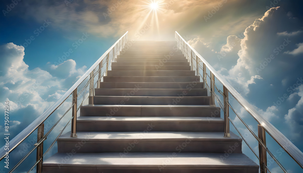 stairs in sky background. Generative AI. stairs in sky background. Generative AI.
