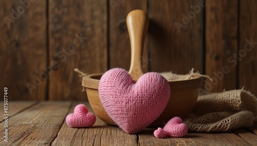 Pink heart on wood
