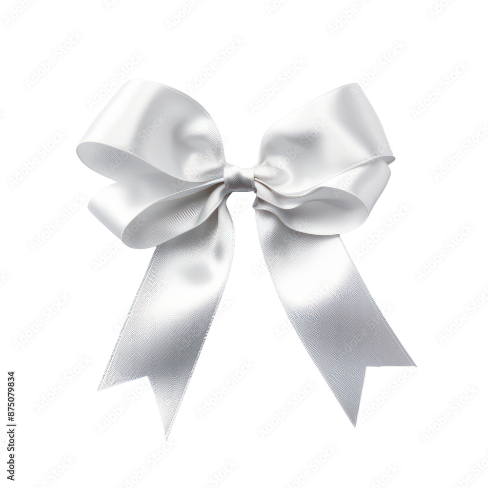 Silver ribbon bow isolate on transparent png.

