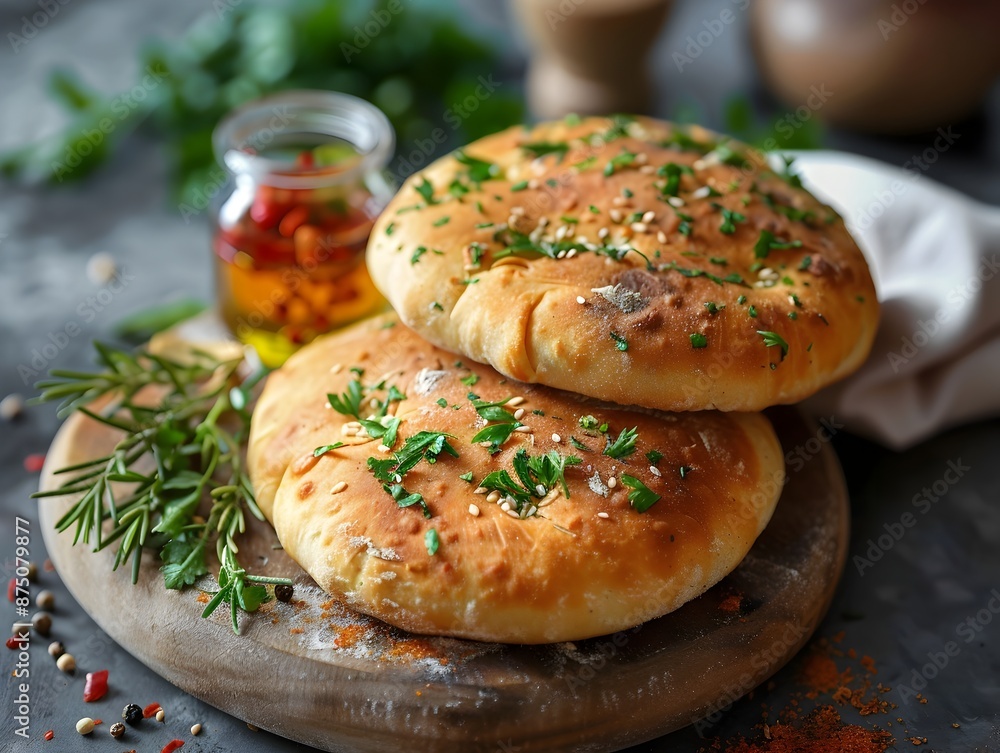 Soft Pita Bread Pockets with Fresh Mediterranean Ingredients on Rustic Wooden Backdrop Soft Pita Bread Pockets with Fresh Mediterranean Ingredients on Rustic Wooden Backdrop