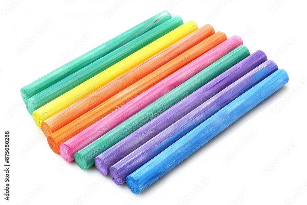Colorful modeling clay sticks in a variety of vibrant shades arranged in a neat row. Perfect for art and craft projects. Colorful modeling clay sticks in a variety of vibrant shades arranged in a neat row. Perfect for art and craft projects.